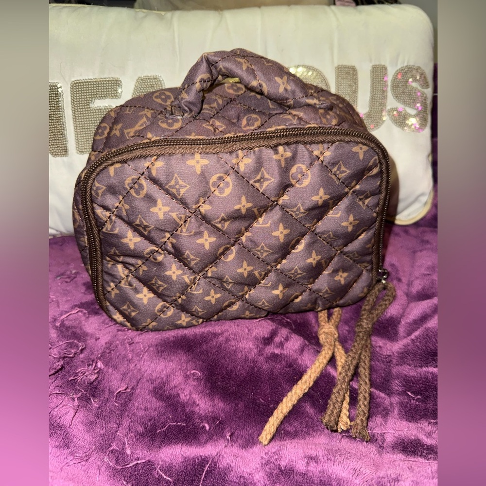 Luxury Quilted Brown Cosmetic Bag